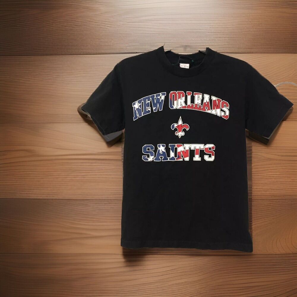 NFL Team Apparel New Orleans Saints Shirt Mens Small S Black Stars Stripes USA